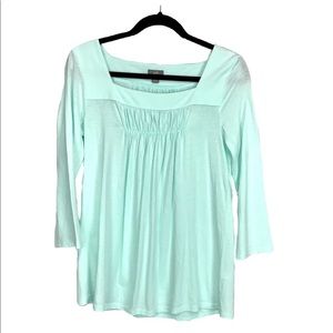 J. JILL Light Blue Cotton Modal Smocked Square Neck Top Small